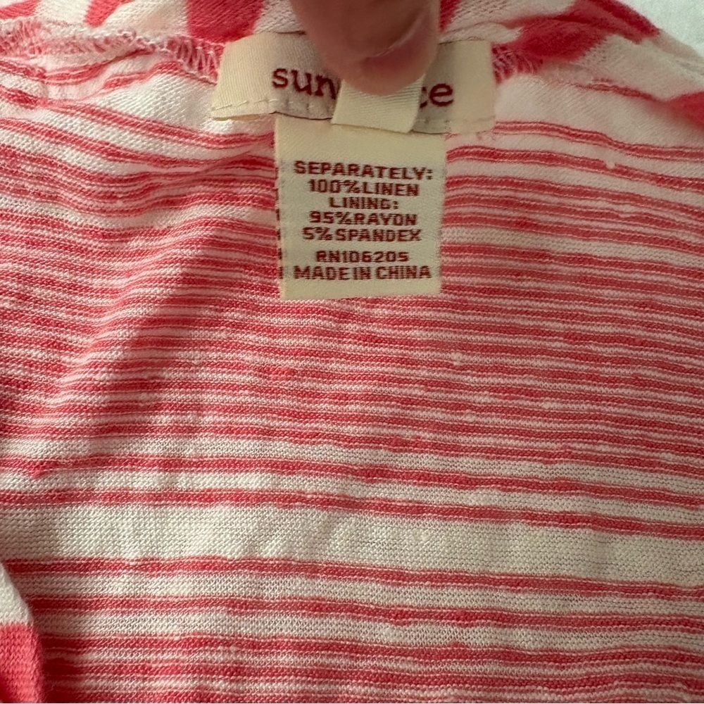 Sundance LARGE Calpurnia Asymmetrical 100% Linen Striped Handkerchief Hem Dress - Picture 4 of 5